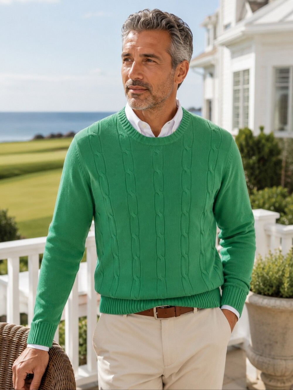 Oscar de la Renta Green Cable Knit Sweater Cotton NWT Men's Large